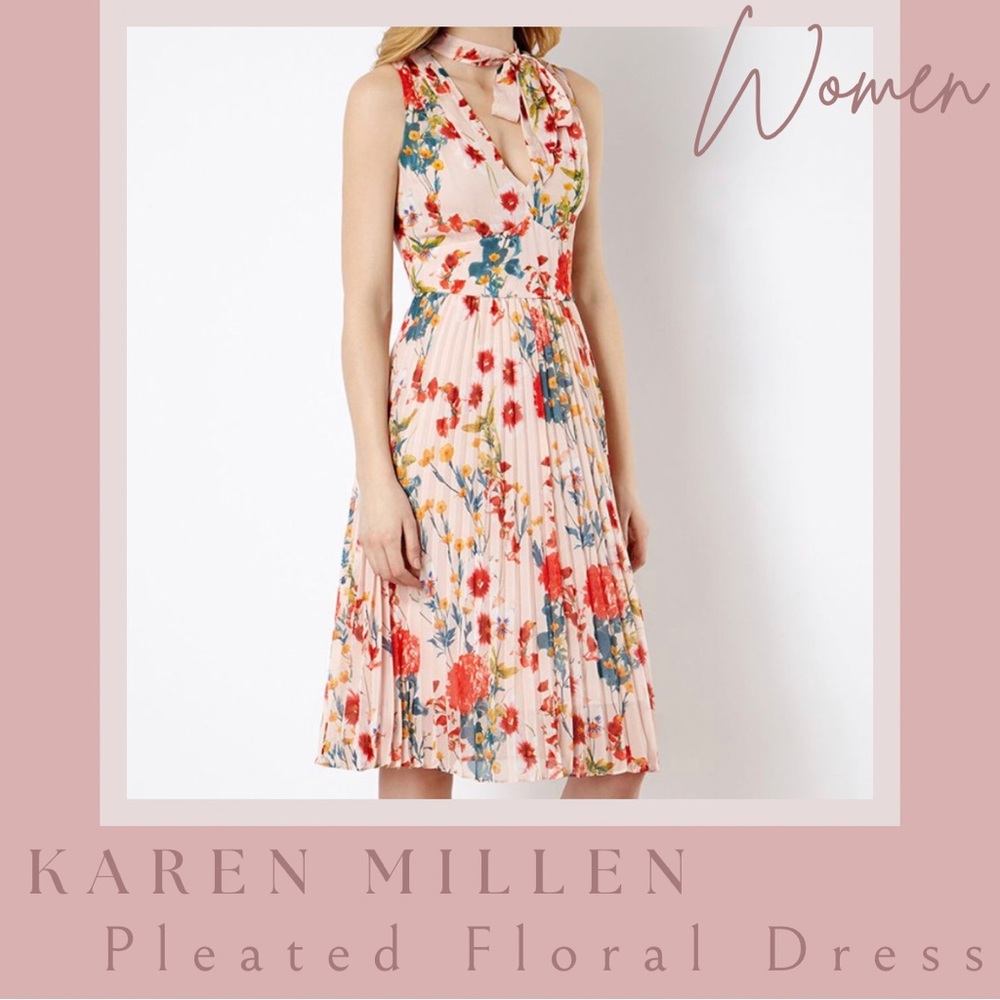 Karen Millen Pleated Floral Midi Dress